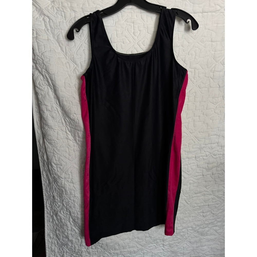 Sleeveless Black and Pink Colorblock Athletic Bodycon Mini Dress Scoop Neck